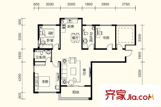 金泰舒格平方米26层高层C5户型 3室2厅2卫1厨