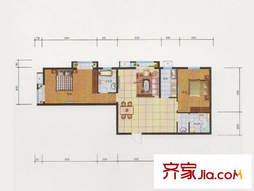 欧韵峰尚一期高层A6户型 2室2厅2卫1厨