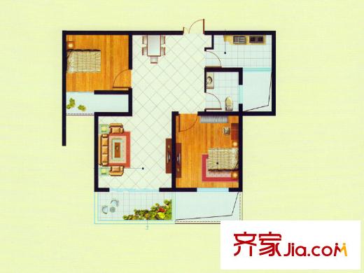 荣昌绿园二期高层A户型 2室2厅1卫1厨