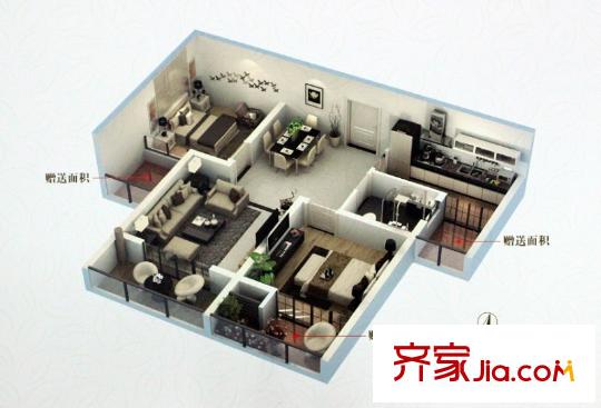 荣昌绿园一期高层A户型 2室2厅1卫1厨