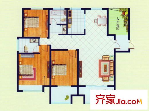 荣昌绿园二期高层F户型 3室2厅2卫1厨