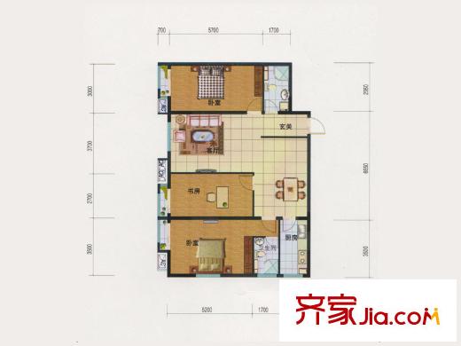 欧韵峰尚一期高层E6户型 3室2厅2卫1厨