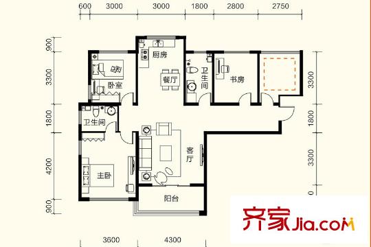 金泰舒格平方米28层高层C4户型 3室2厅2卫1厨