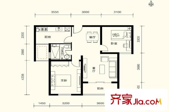 金泰舒格平方米26层高层C2户型 2室2厅1卫1厨