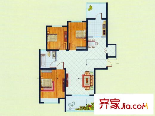 荣昌绿园二期高层C户型 3室2厅2卫1厨