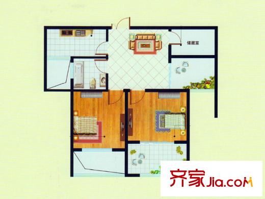 荣昌绿园二期高层B户型 2室1厅1卫1厨
