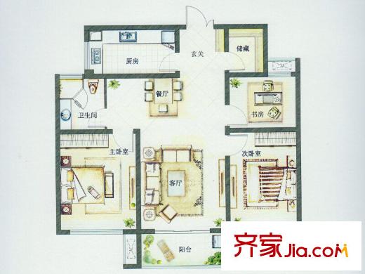 宝德新领域君悦B户型 3室2厅2卫1厨