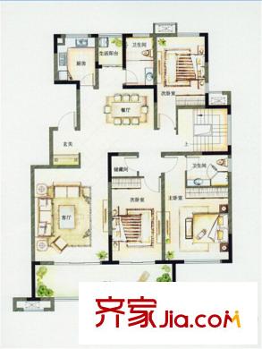宝德新领域柏悦F户型F地上一层 3室2厅2卫1厨