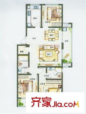 宝德新领域君悦A户型 3室2厅2卫1厨