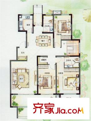 宝德新领域柏悦D户型F地上一层 3室2厅2卫1厨