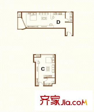名仕雅苑二期7号楼C、D户型 1室1卫