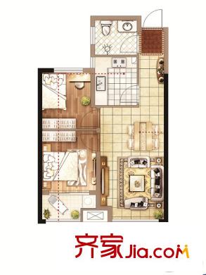 理想家二期高层F户型 2室2厅1卫1厨