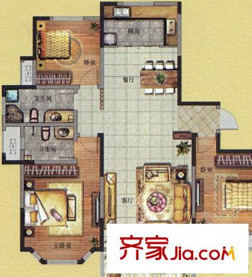 圣兰菲诺11#楼B'户型 3室2厅2卫1厨