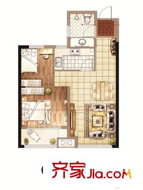 理想家二期高层C户型 2室2厅1卫1厨