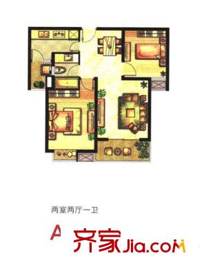 理想家一期洋房A-2户型 2室2厅1卫1厨