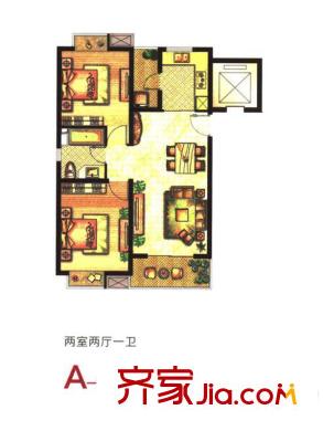 理想家一期洋房A-1户型 2室1厅1卫1厨