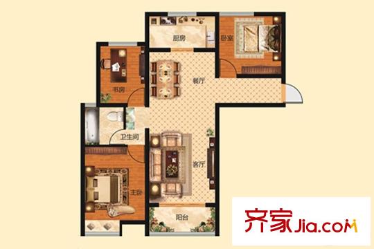 金信融城三期高层24#楼H户型 3室2厅1卫1厨