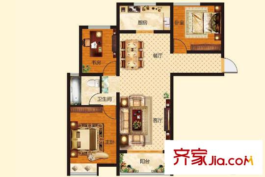 金信融城二期高层23#24#25#26#H户型 3室2厅1卫1厨