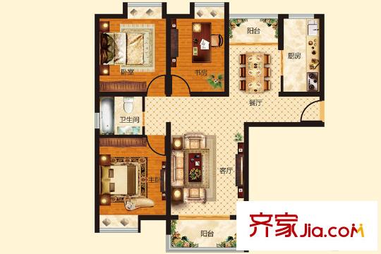 金信融城二期高层20#21#K户型 3室2厅1卫1厨