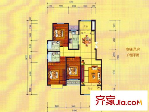 柳溪美庐电梯洋房A户型 3室2厅2卫1厨