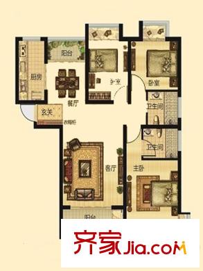 金信融城二期高层11#15#16#17#楼E户型 3室2厅2卫1厨