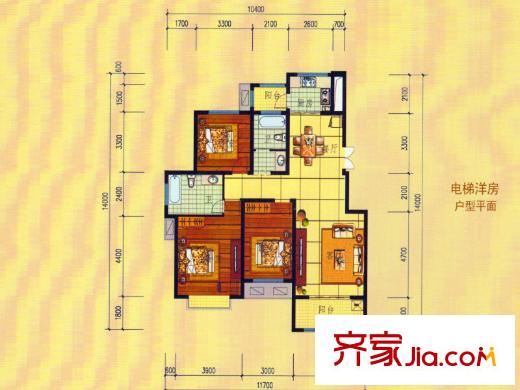 柳溪美庐电梯洋房B户型 3室2厅2卫1厨