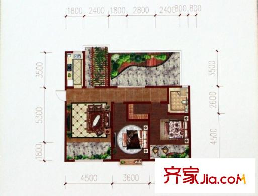 阜丰康桥郡洋房B2户型 2室1厅1卫1厨