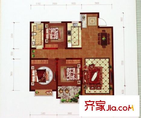 阜丰康桥郡高层Gk1户型 3室2厅1卫1厨