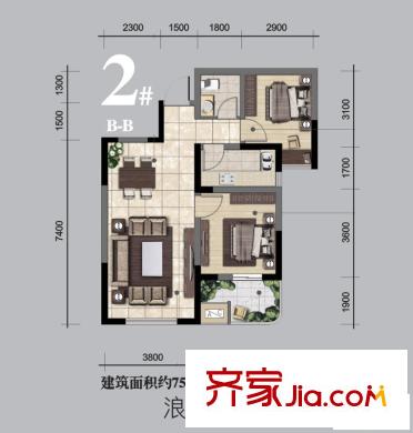 融侨城(已售罄)2#B-B户型 2室2厅1卫1厨