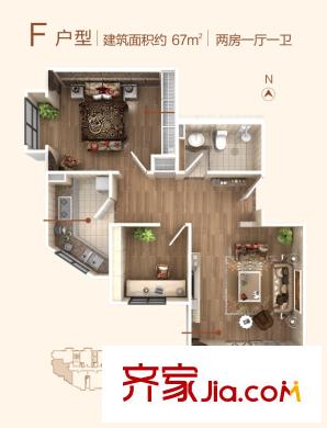 融侨城1号楼 F户型 2室1厅1卫1厨