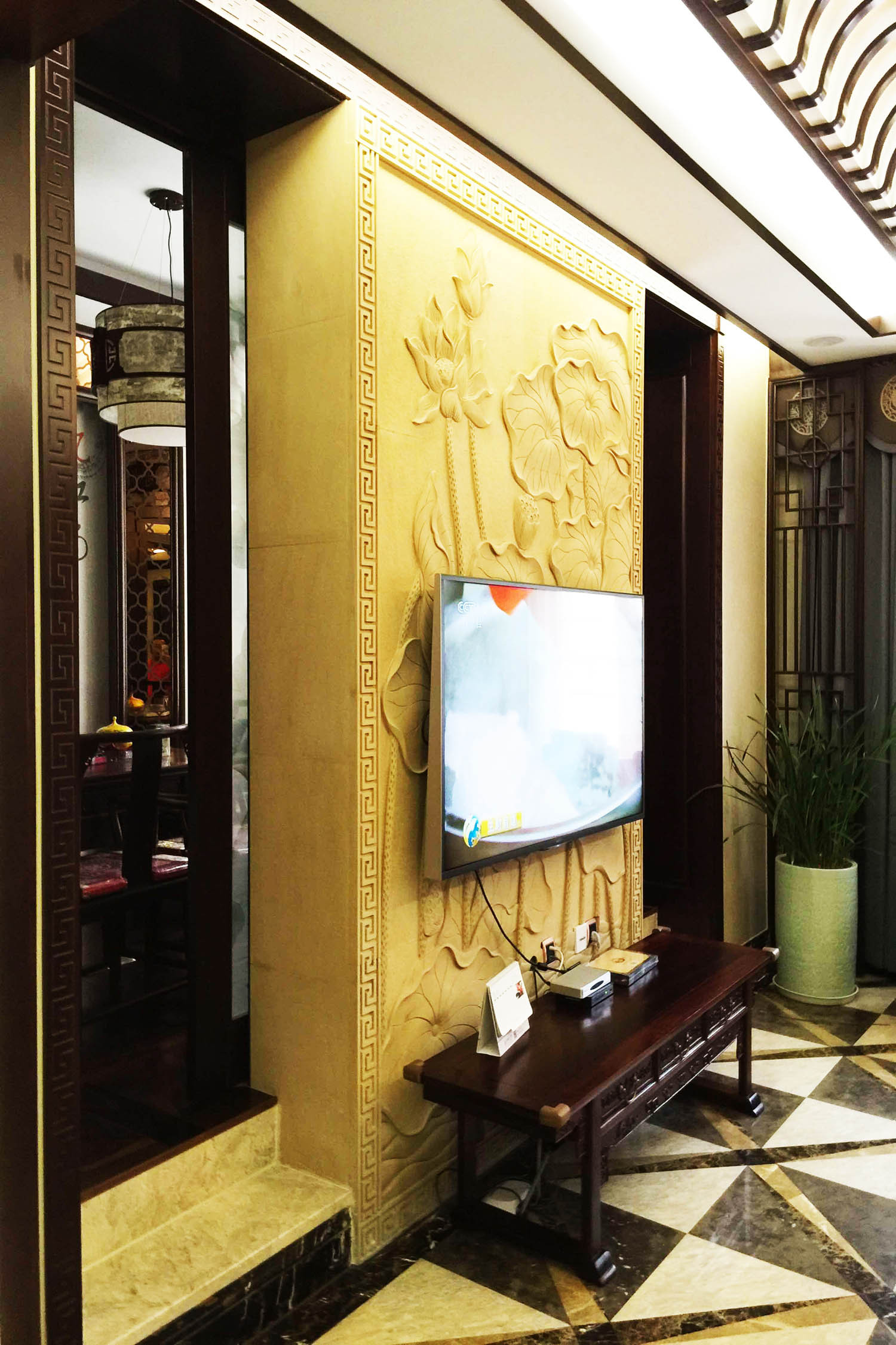 中式别墅装修电视墙图片