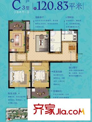 万锦花园C3户型 3室2厅1卫1厨