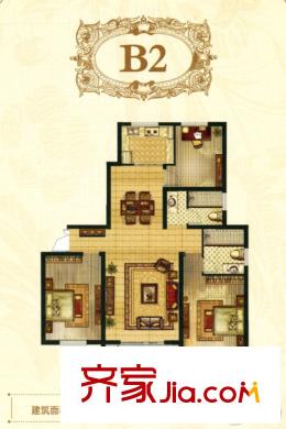 新城壹号B2户型 3室2厅2卫1厨