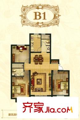 新城壹号B1户型 3室2厅2卫1厨