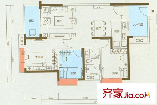 海伦堡爱ME城市别墅户型图15栋02户型 3室2厅1卫1厨