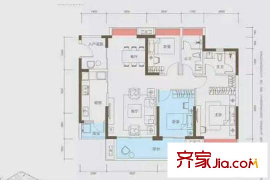 海伦堡爱ME城市别墅户型图9栋03户型 3室2厅2卫1厨