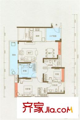 海伦堡爱ME城市别墅户型图15栋03户型 3室2厅2卫1厨
