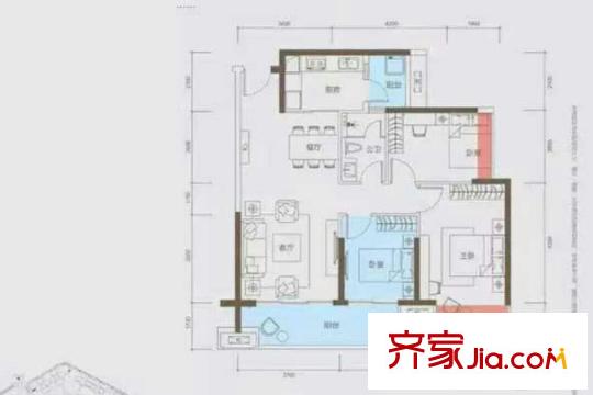 海伦堡爱ME城市别墅户型图9栋02户型 3室2厅1卫1厨