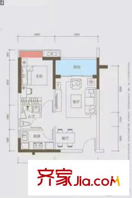 海伦堡爱ME城市别墅户型图9栋05户型 1室2厅1卫1厨