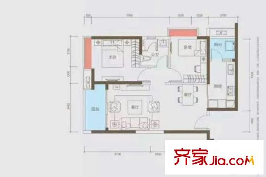 海伦堡爱ME城市别墅户型图9栋06户型 2室2厅1卫1厨