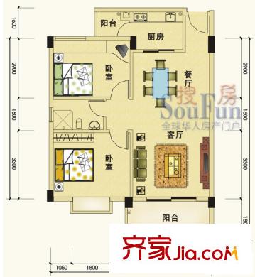 瑜进嘉园户型图精致两房 2室2厅1卫1厨