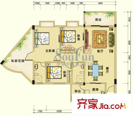 瑜进嘉园户型图惬意三房 3室2厅2卫1厨