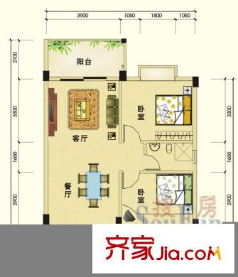 瑜进嘉园户型图精致两房 2室2厅1卫1厨