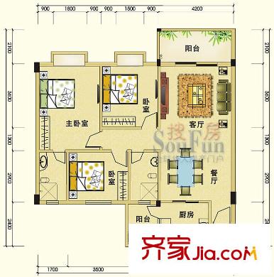 瑜进嘉园户型图惬意三房 3室2厅2卫1厨