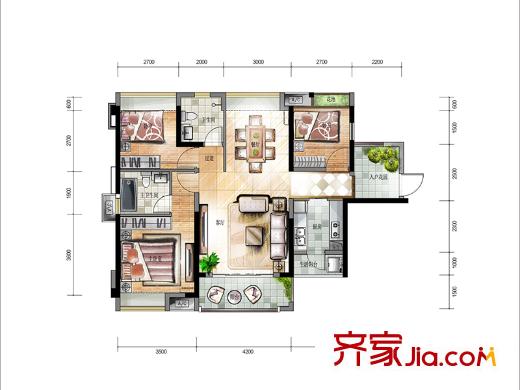 佳兆业1号3/5-9栋C户型 3室2厅2卫1厨