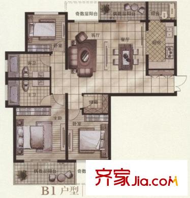 宝业大坂风情户型图 3室2厅2卫