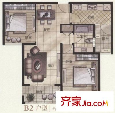宝业大坂风情户型图 2室2厅1卫