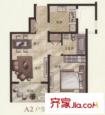 宝业大坂风情户型图 1室2厅2卫