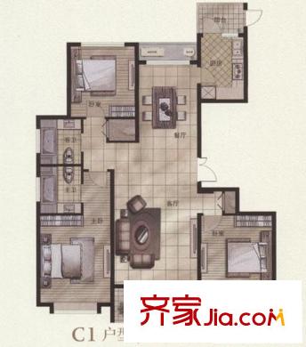 宝业大坂风情户型图 3室2厅2卫