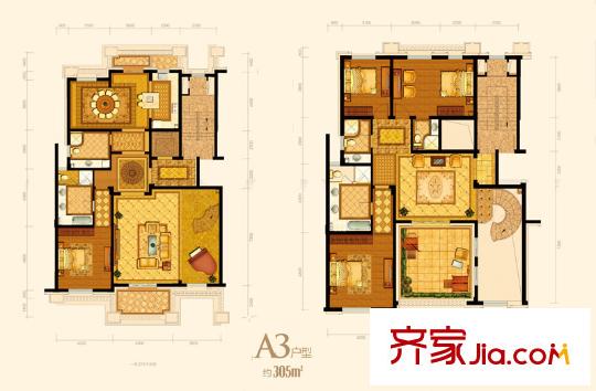 平方米庄A3户型 4室3厅5卫1厨